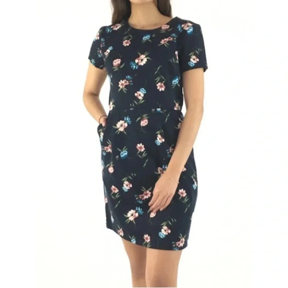 NWT Loft Outlet Floral Business Pleated waist Midi short Sleeve Office Size 2 - Picture 1 of 14